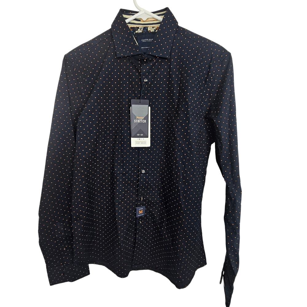 NEW Cactus Man Ricky Singh Dress Shirt Blue Orange Polka Dot Men M Collared